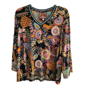 Johnny Was The Wild Bird Janie Favorite V-Neck Kimono Sleeve Tee Artsy Floral